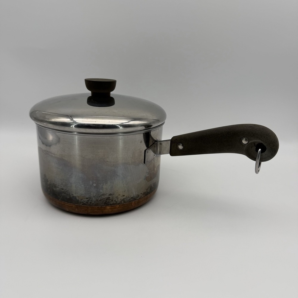 Vintage 1940s Revere Ware 3 Qt Saucepan Pot w/ Lid Copper Bottom Process Patent